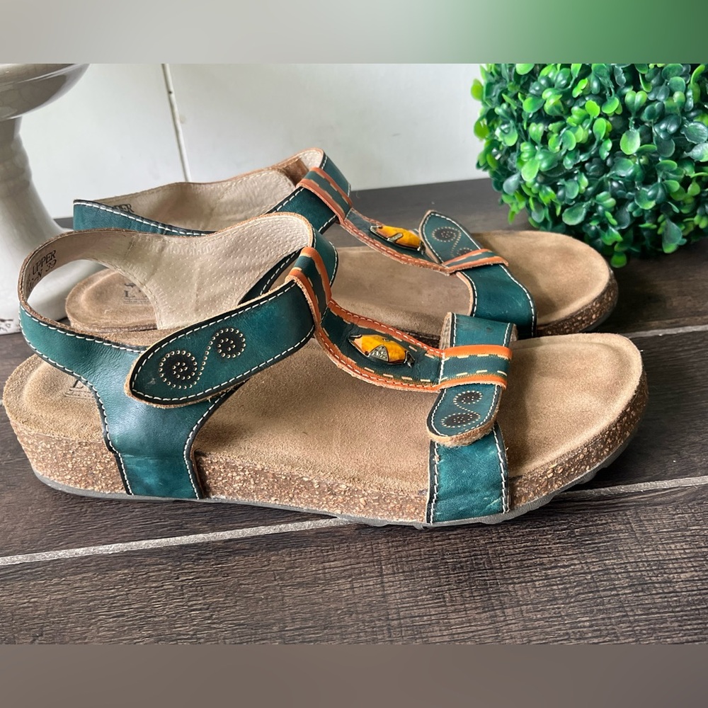 L’ARTISTE By Spring Step 39/US 8.5 Leather Strap Jeweled Orthopedic Sandals - Picture 3 of 13